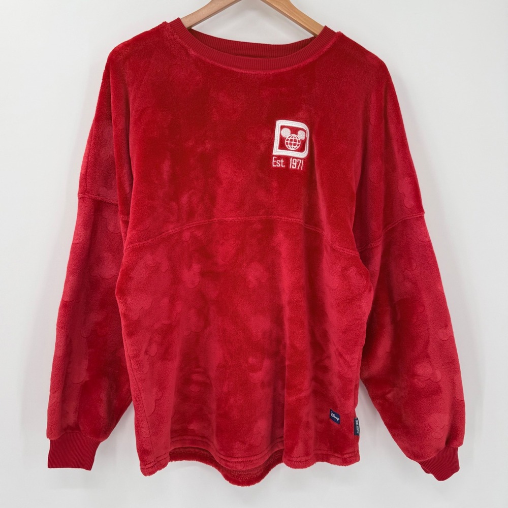 Disney Walt Disney World Mickey Fleece Spirit Jersey Red Medium Embroidered